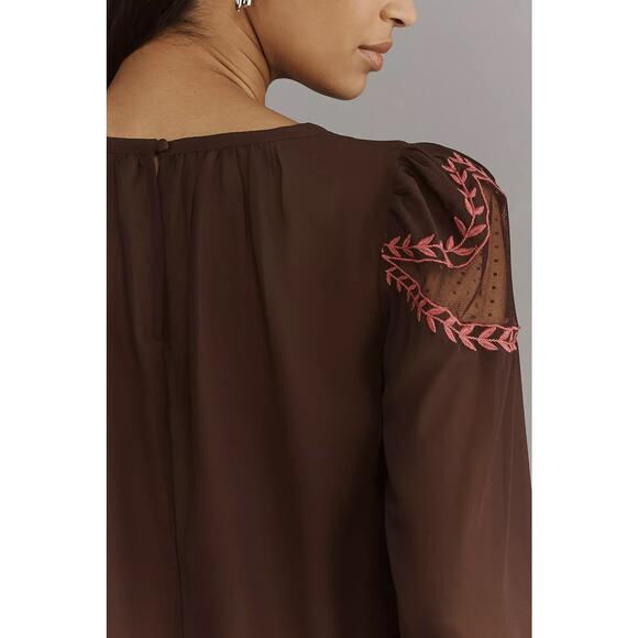 by ANTHROPOLOGIE sz M Long-Sleeve Applique peasant blouse - Picture 3 of 4